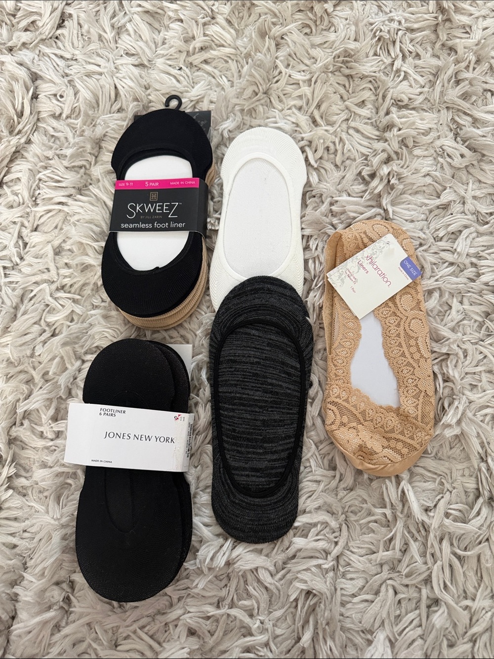 Skweez & Jones New York No-Show Foot Liners Bundle - Black, White, Gray, Beige